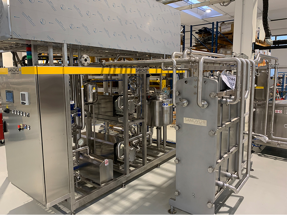 SANOVO egg pasteurizer at an egg processing facility.