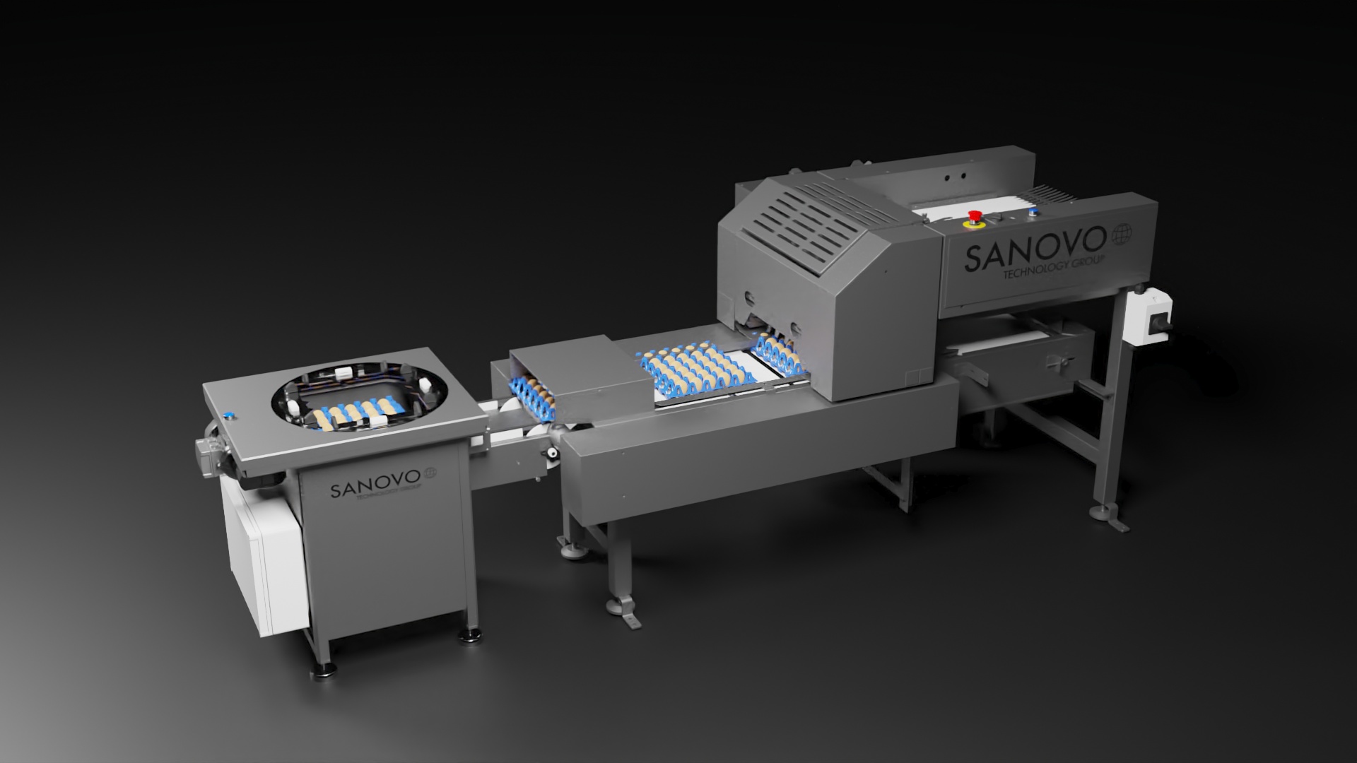 SANOVO farmpacker for on-farm egg packing with gentle handling and automated tray packing.