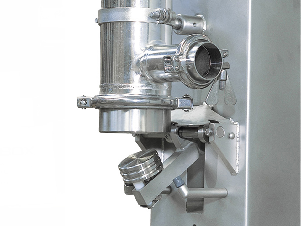 Close-up of SANOVO automatic liquid egg filtration system.