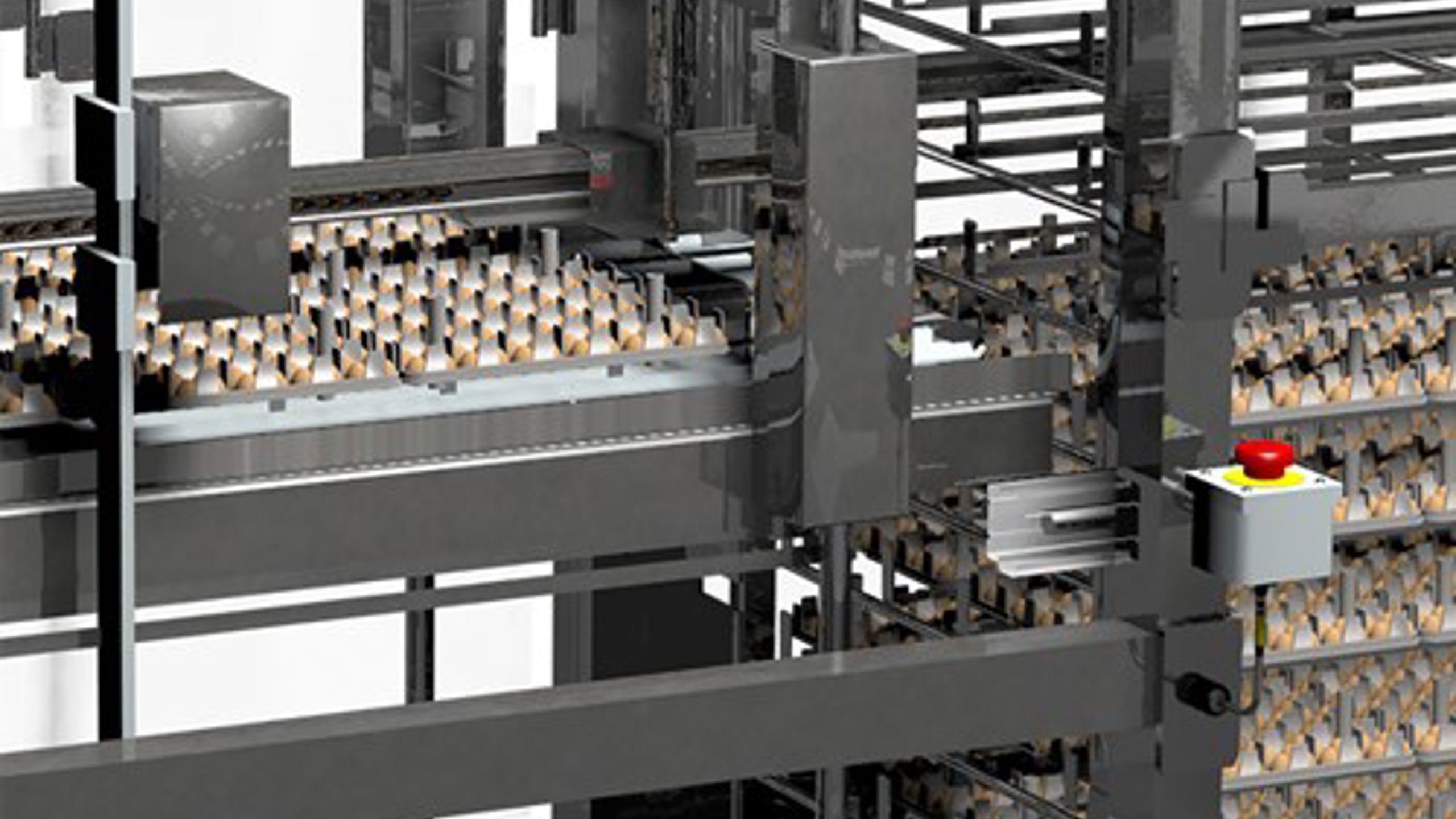 シームレスな卵の取り扱いのための高度なビジョンソフトウェアを備えた自動トロリーアンローダー | Sanovo Technology