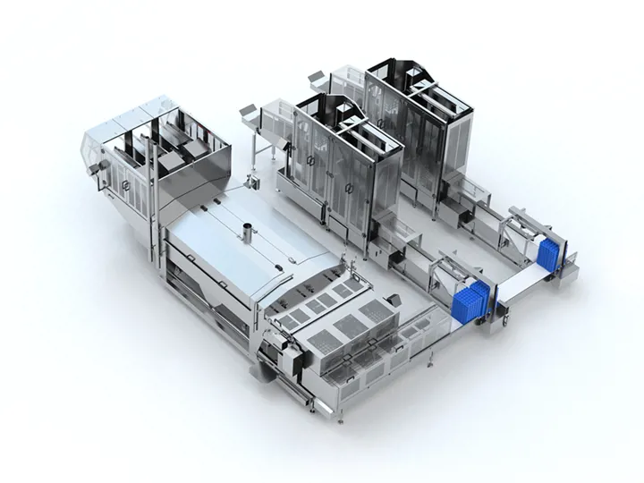 SANOVO STW-2/3 off-line egg tray washer designed for efficient cleaning and drying of plastic trays.