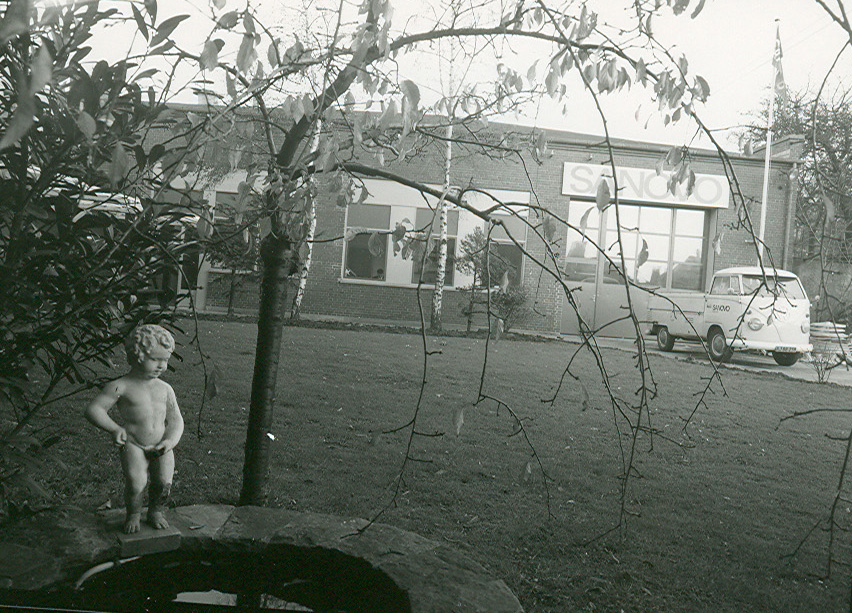Early SANOVO TECHNOLOGY GROUP facility in Denmark with company van, 1970s