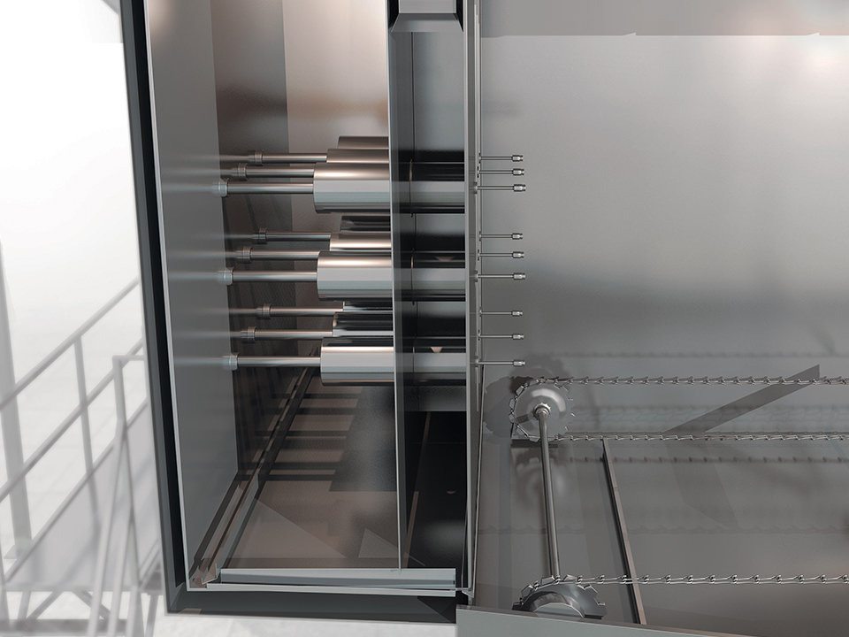 Plenum directing constant airflow over spray nozzles inside the drying chamber of the SANOVO Spray Dryer.