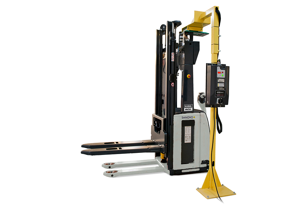 Charging station for Model L-14 AGV driverless forklift.