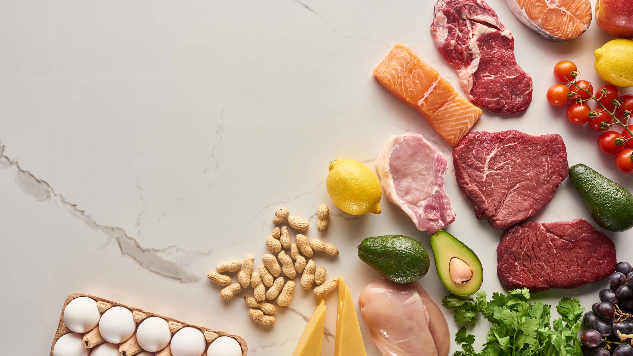 High-protein foods such as eggs, dairy, meat, fish, nuts, and vegetables