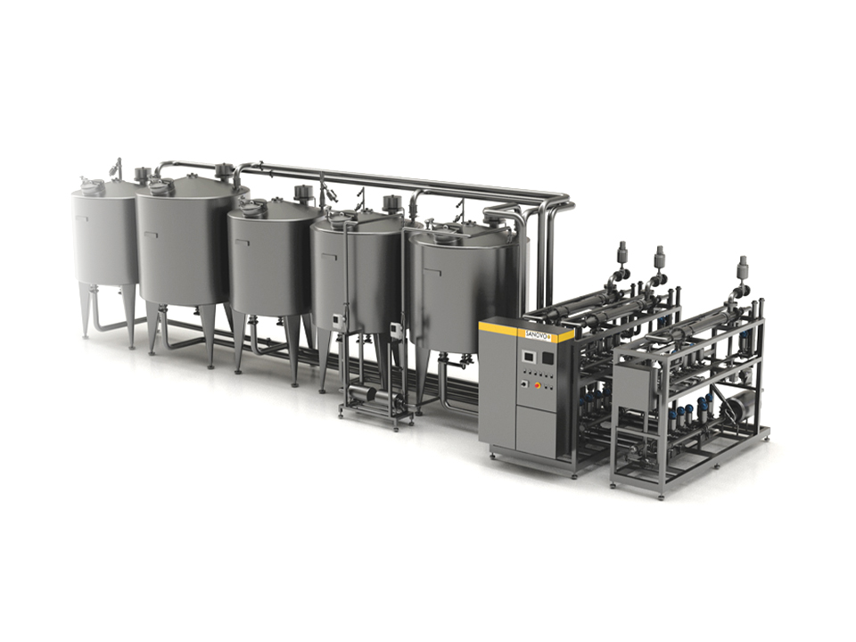 SANOMAXI CIP cleaning-in-place system for automatic cleaning of pipes and tanks in food processing.