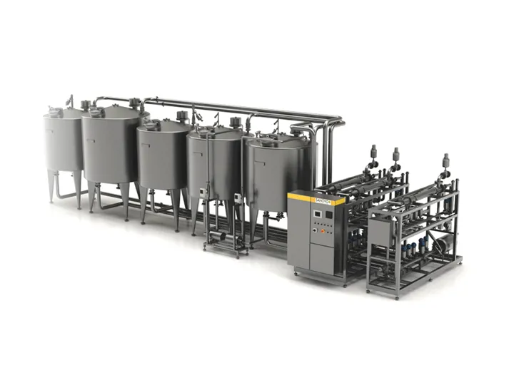 SANOMAXI CIP system for automatic cleaning of pipes and tanks in food processing.