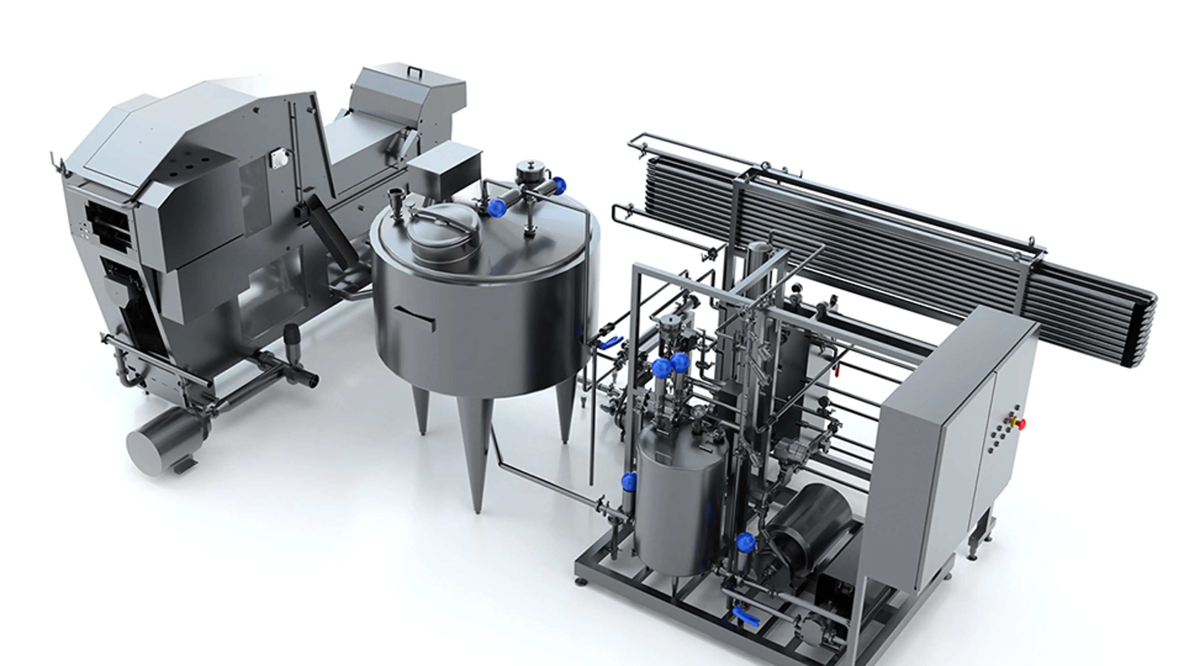 PrimeLine liquid egg processing plant with integrated egg pasteurizer and connected egg breaker.