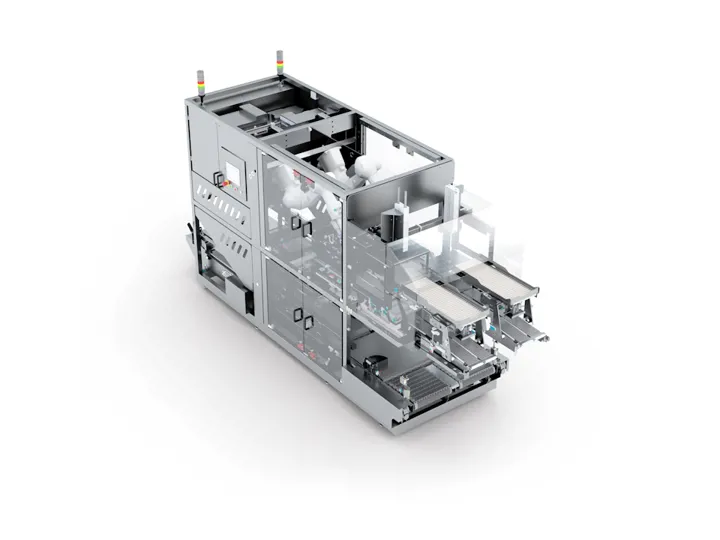 SANOVO Case Packer Twin egg case packer machine with two-lane packing of cartons for automated case packing.