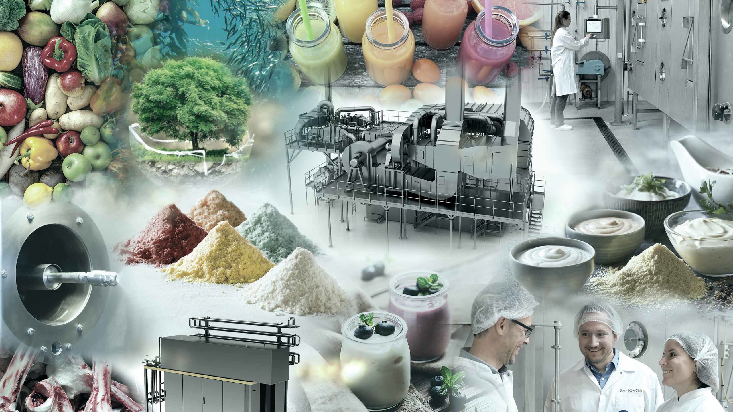 Collage showing SANOVO TECHNOLOGY PROCESS solutions and applications