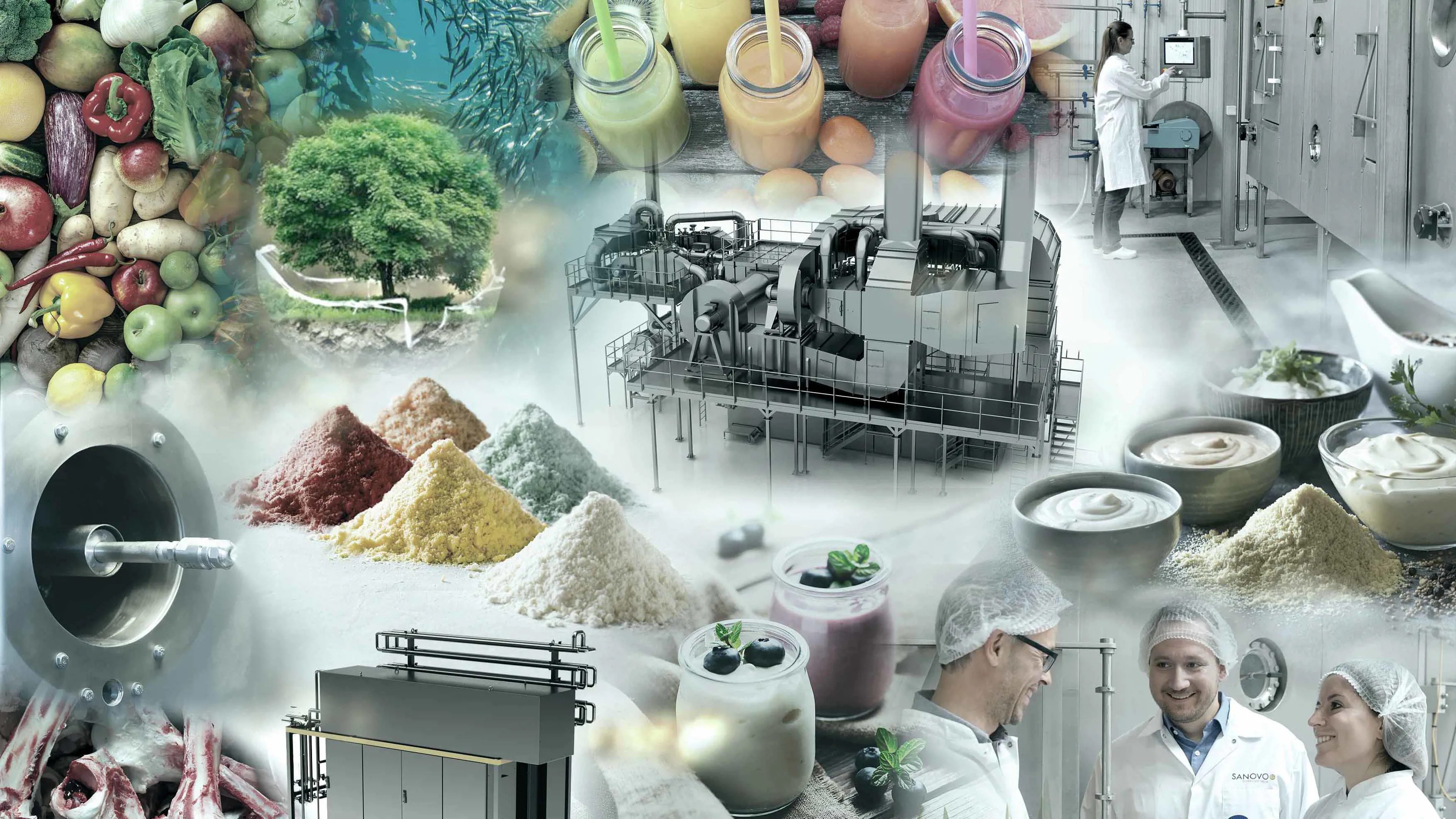 Collage showing SANOVO TECHNOLOGY PROCESS solutions and applications