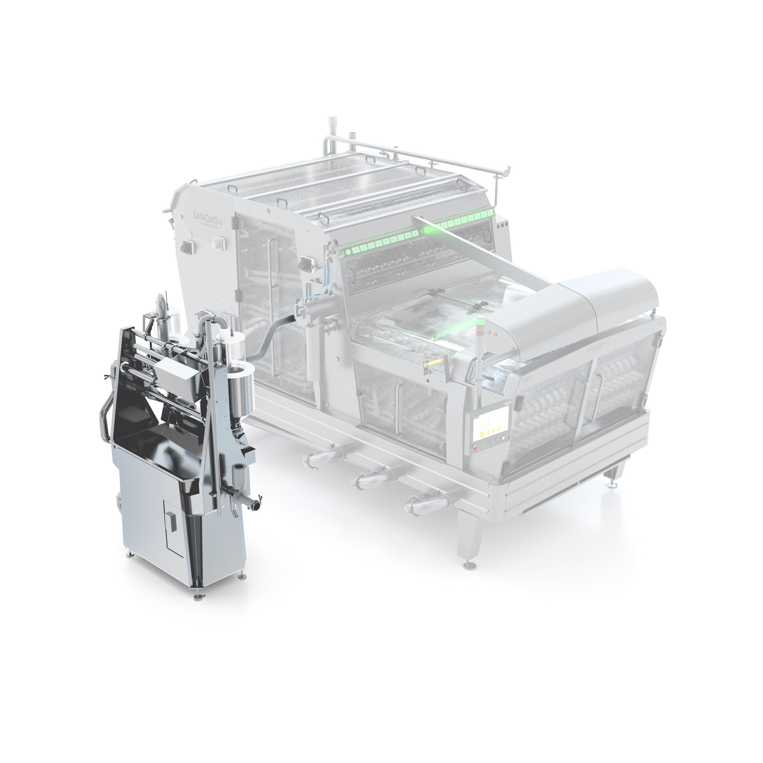Egg white recovery unit for egg breaker machines, designed to extract remaining egg white for higher yield.