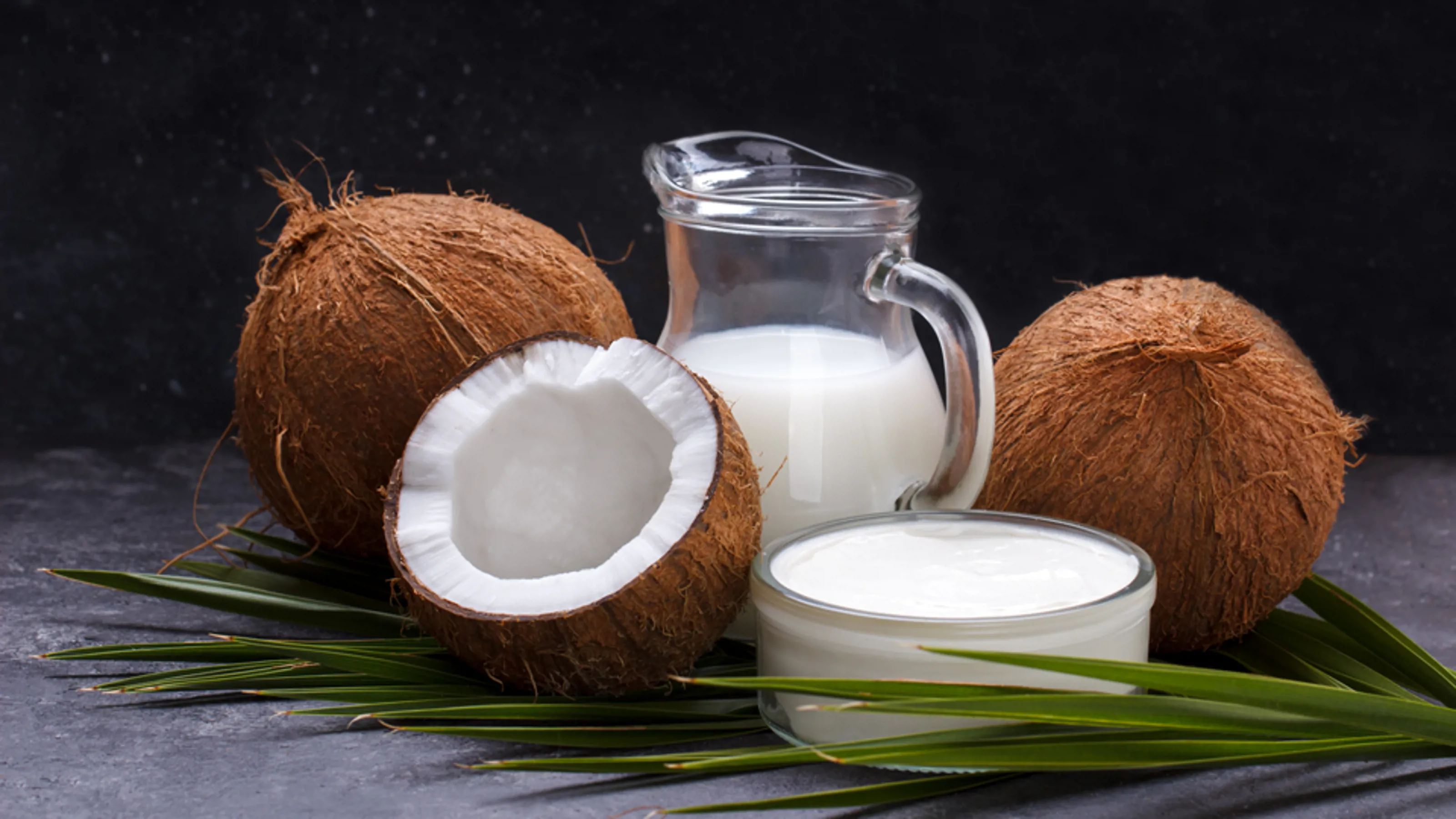 Fresh coconuts and mature coconut water for powder processing.