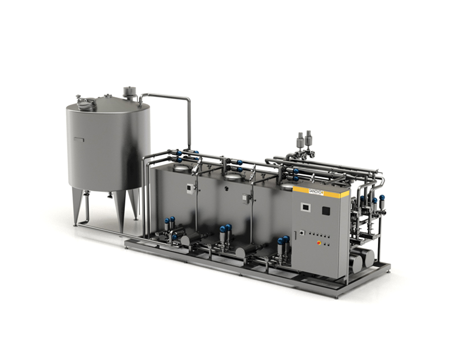 SANOMIDI CIP cleaning-in-place system for automatic cleaning of pipes and tanks in food processing.