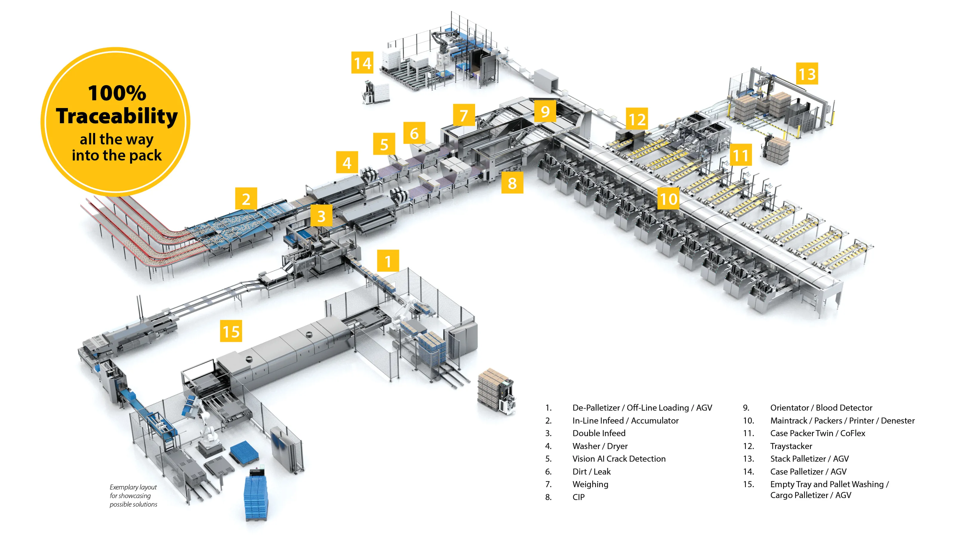 A SANOVO large-scale egg grading and packing station layout showing high-capacity automation for egg production.