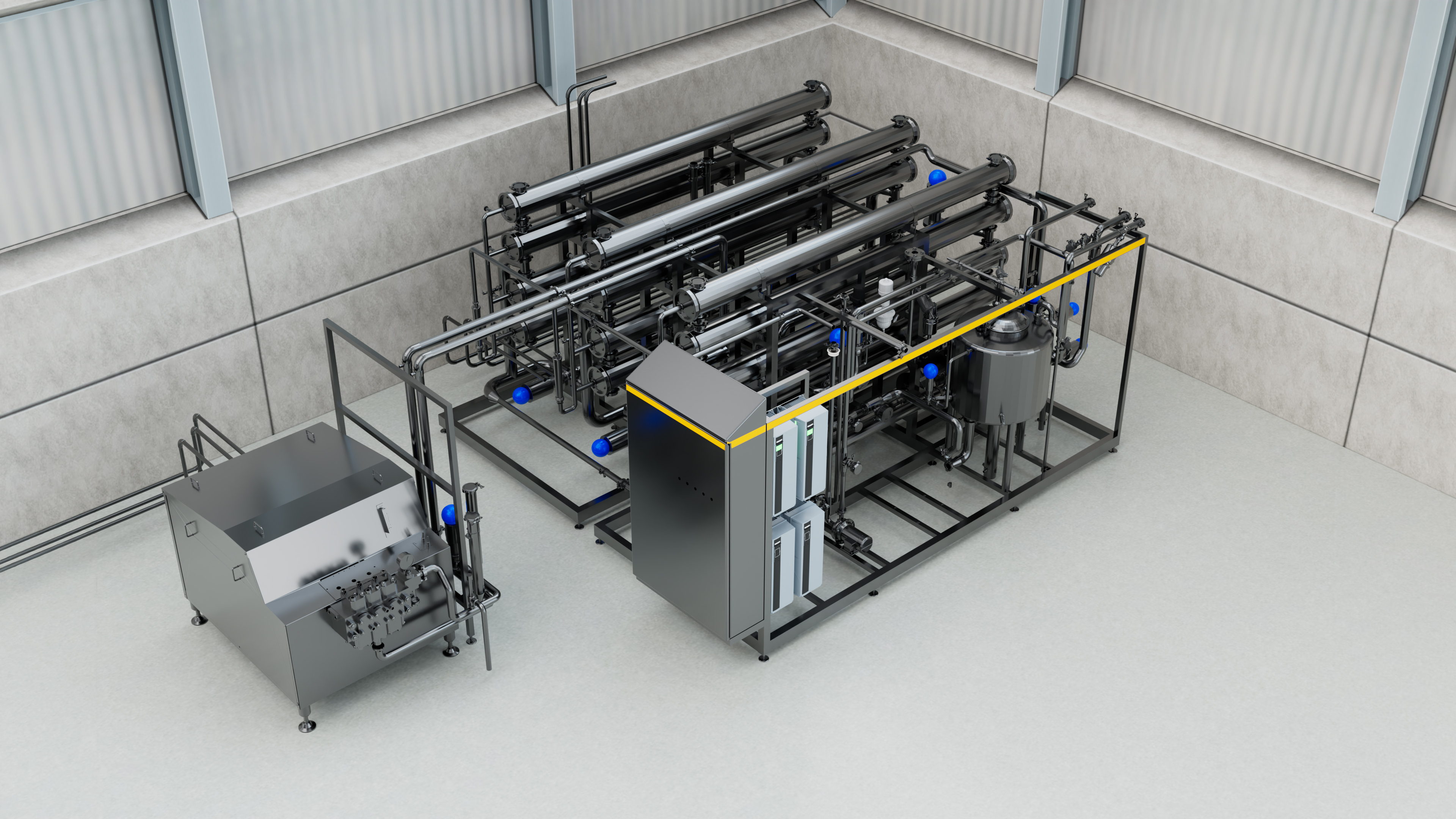 Ultrafiltration and reverse osmosis system for concentrating liquid feed before spray drying.