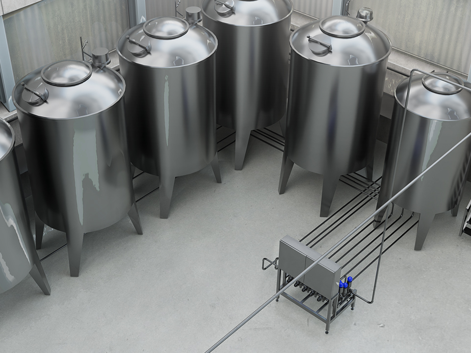 Liquid egg storage tanks in egg processing facility