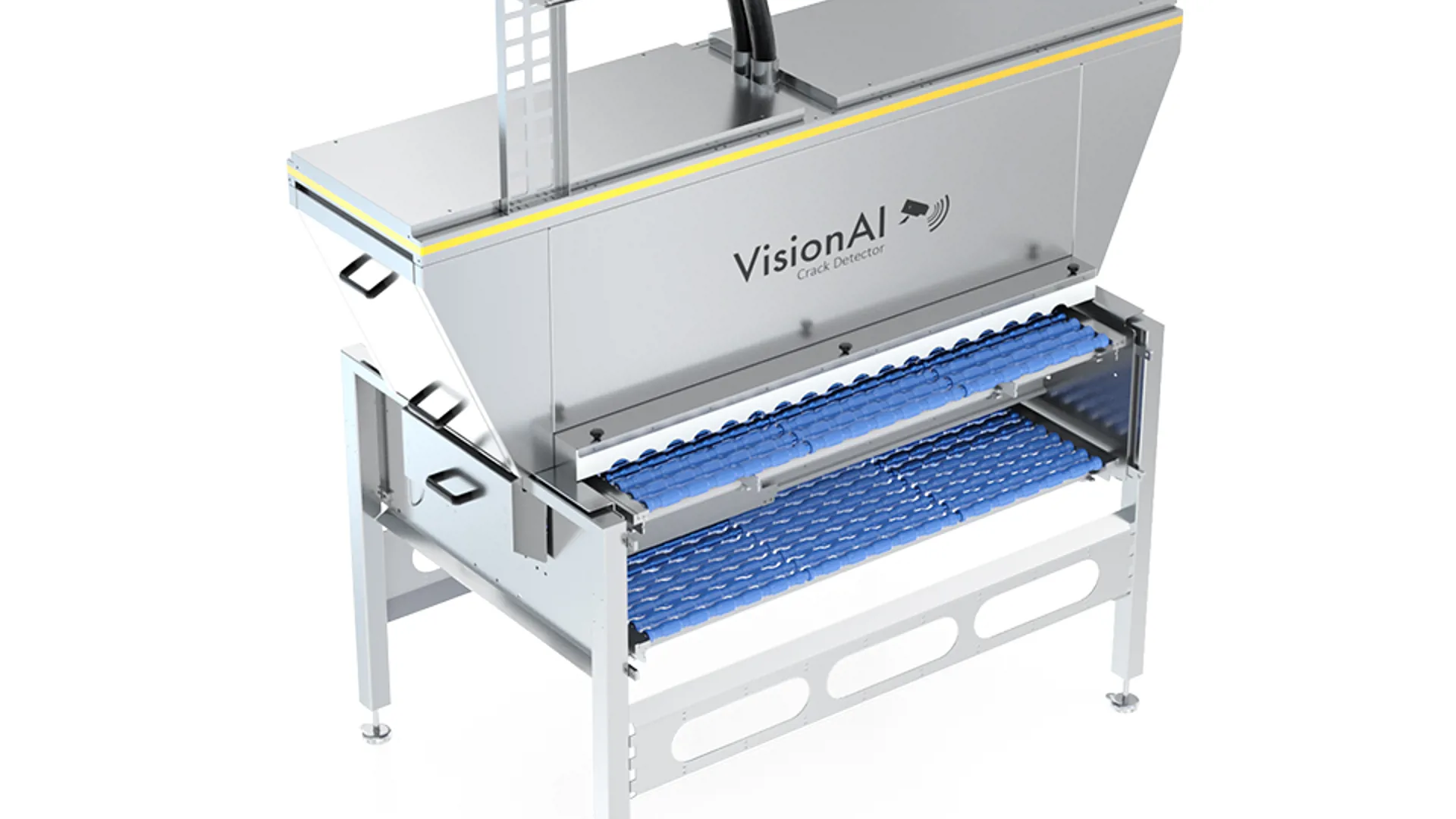 VisionAI module for egg crack detection and vision weighing on an egg grading line by SANOVO TECHNOLOGY GROUP.