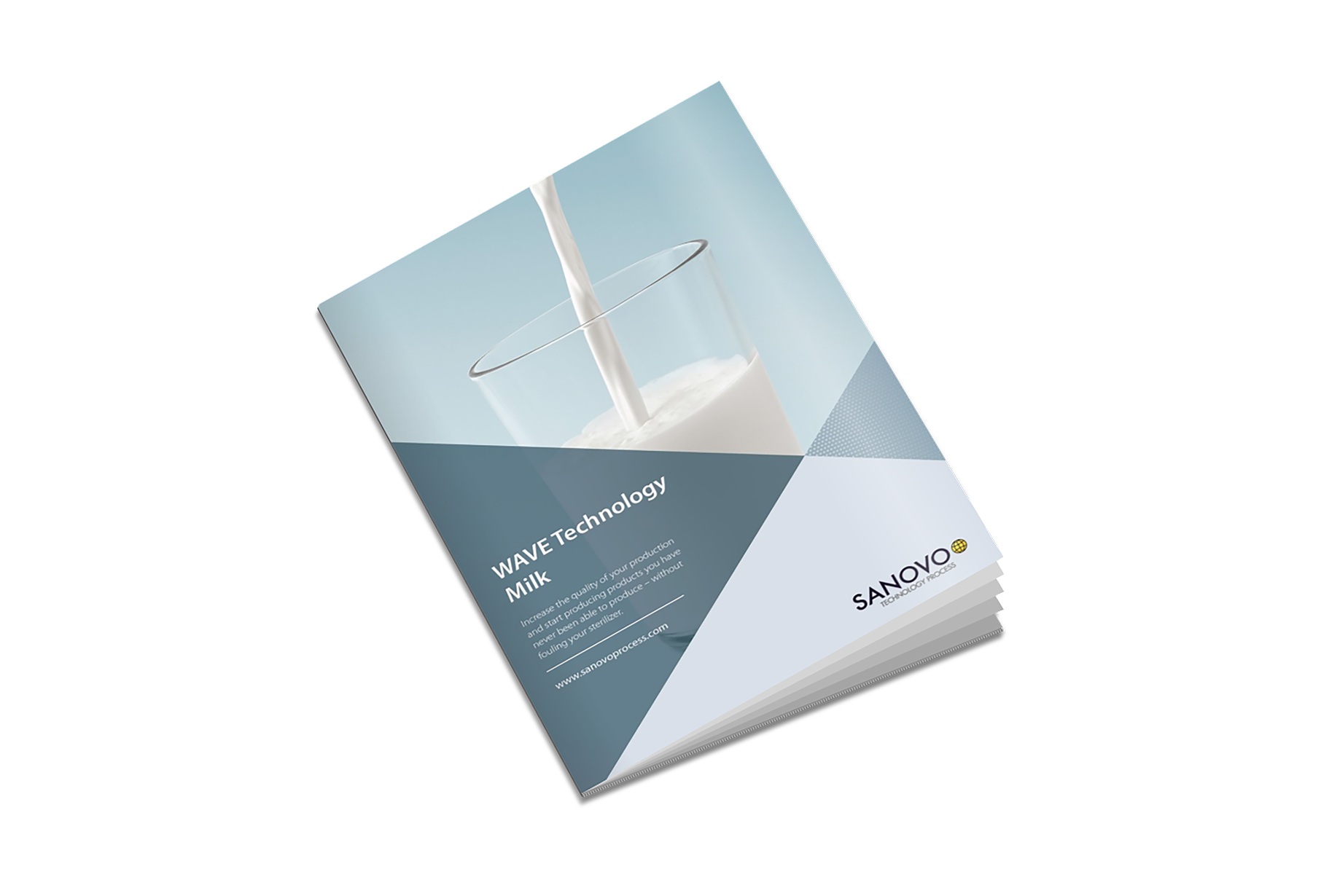Application sheet on WAVE heat treatment for dairy pasteurization shown with milk by SANOVO TECHNOLOGY PROCESS.