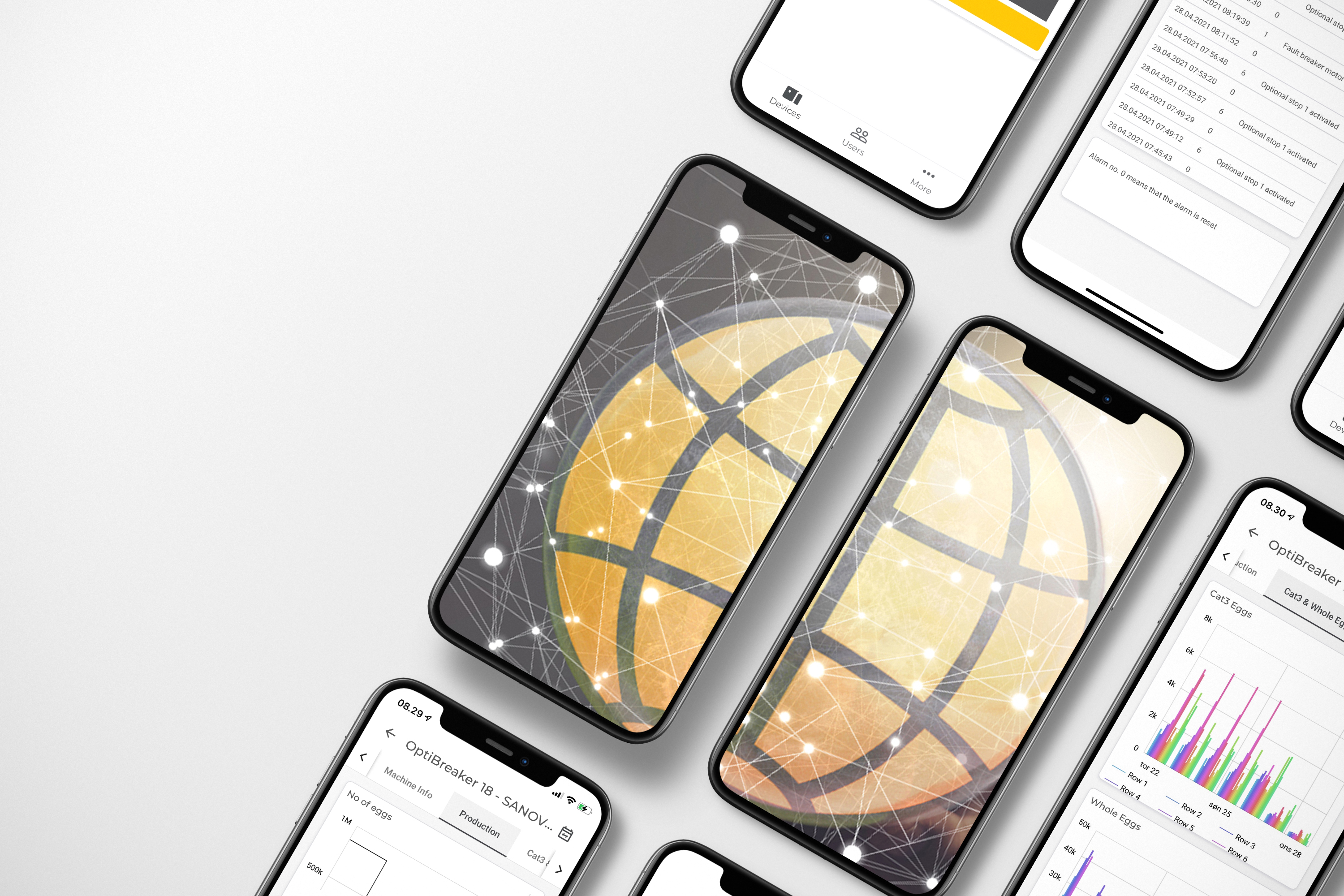 SANOVO globe displayed on smartphones with connected data and dashboards