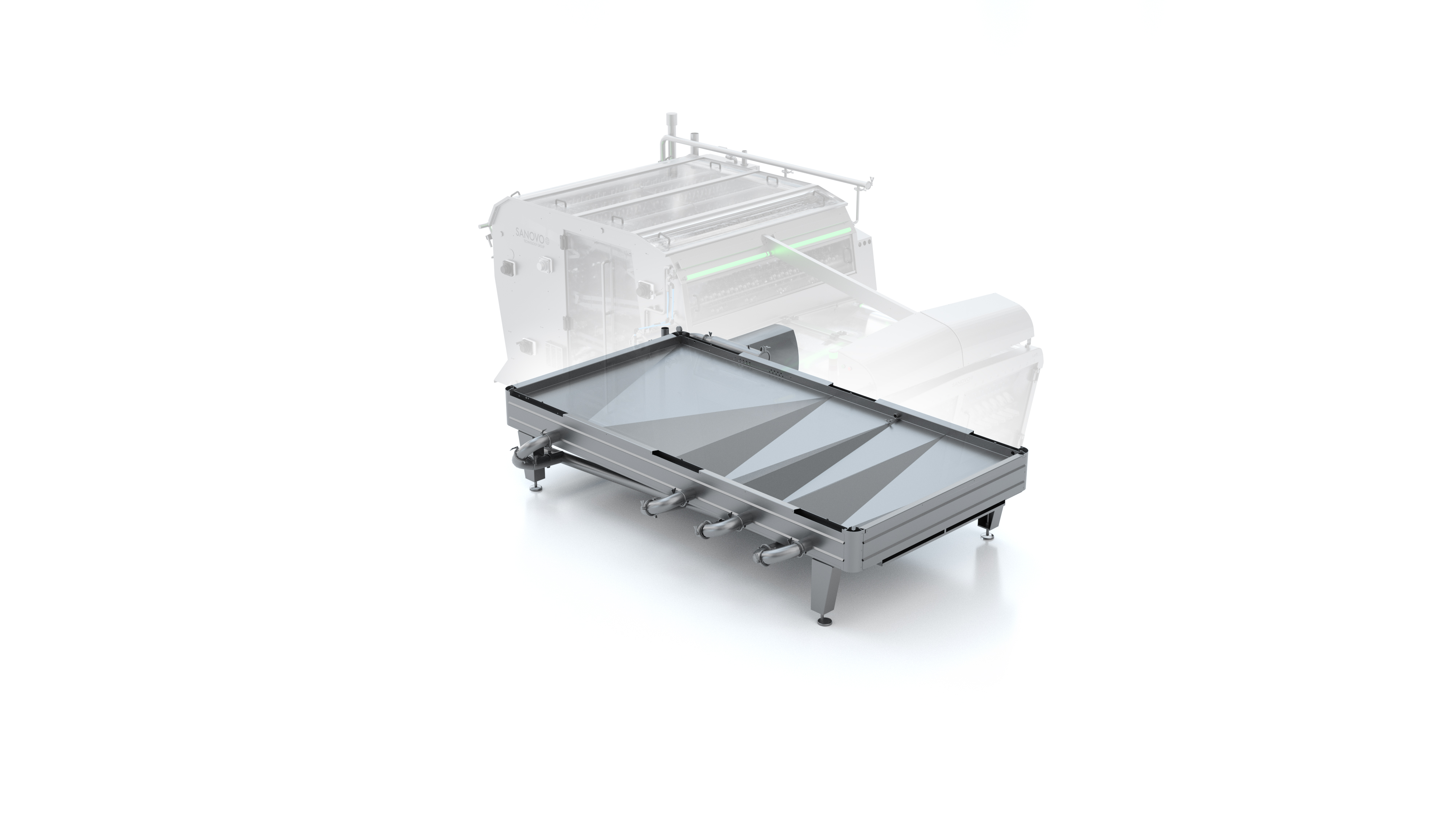 Bottom section of egg breaker machine used as reservoir for CIP cleaning fluid.