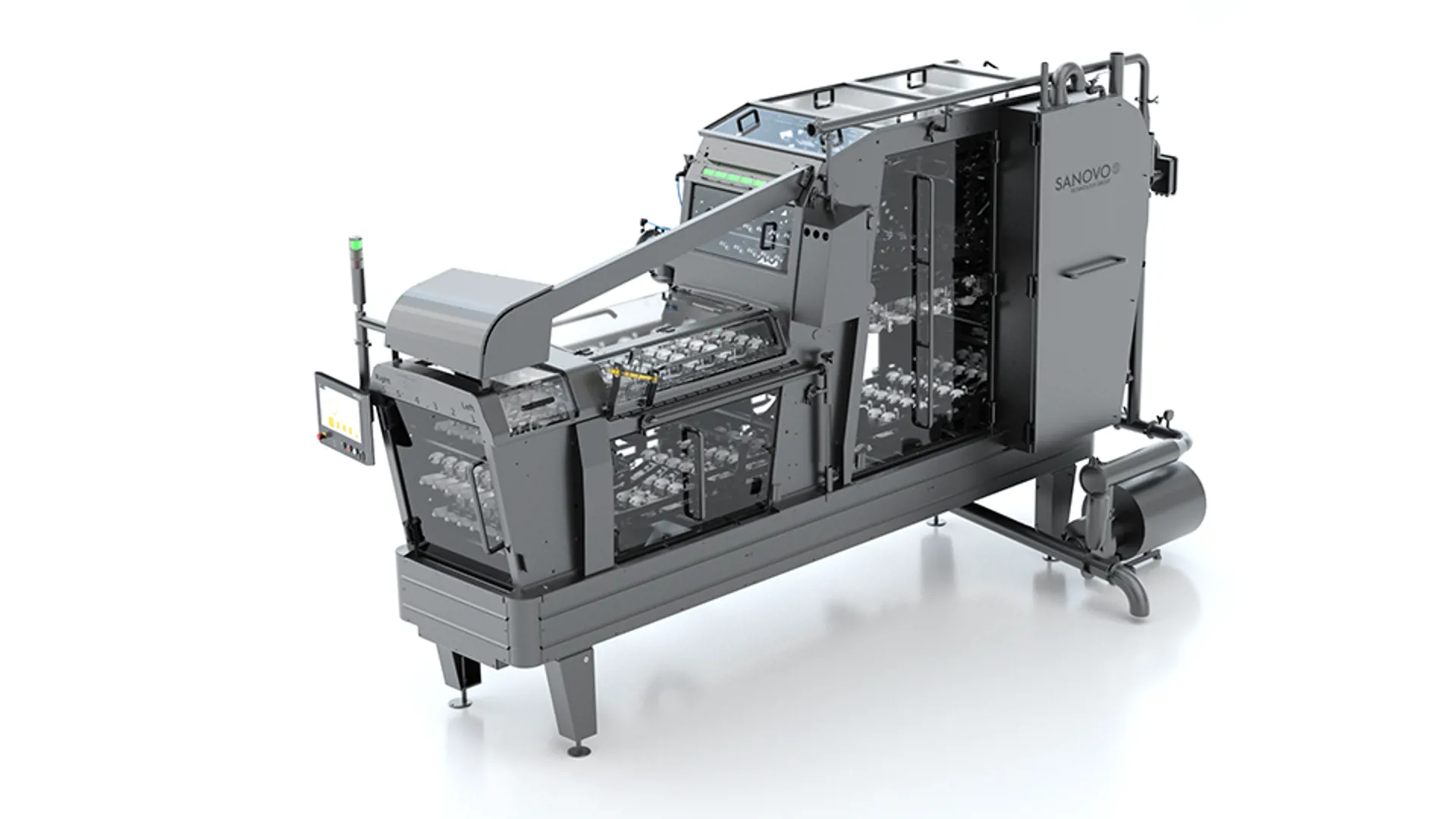Side view of the SANOVO BreakerPro 6 egg breaker and egg cracking machine for small-sized egg processing plants.