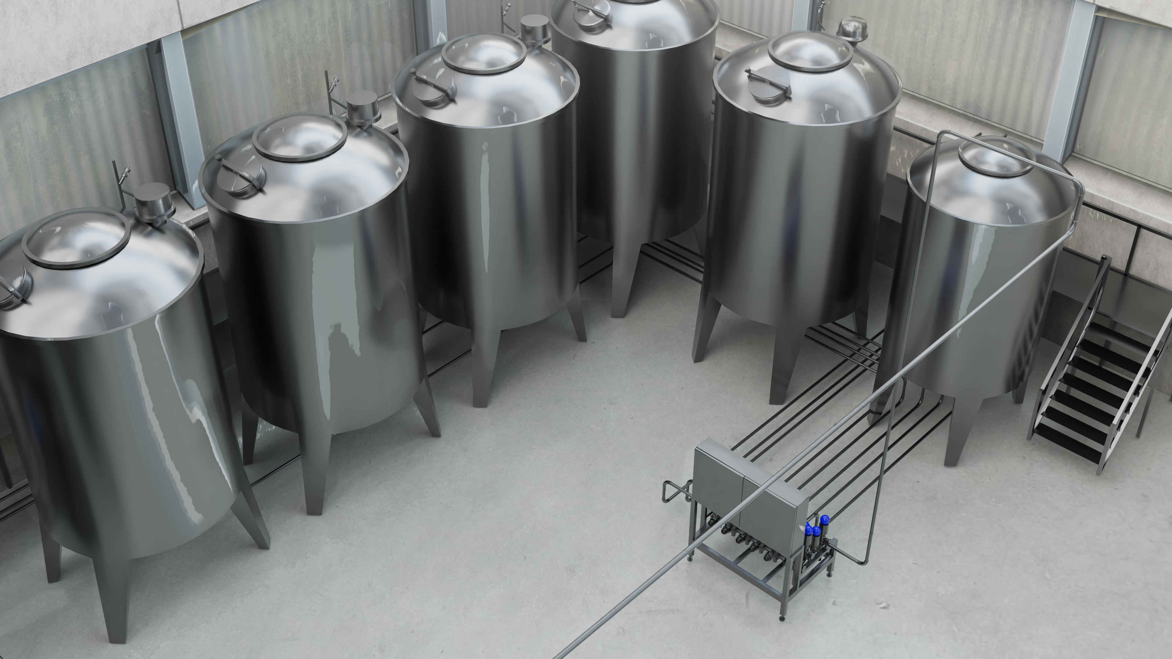 SANOVO storage tanks with automated valve cluster for ingredient processing.