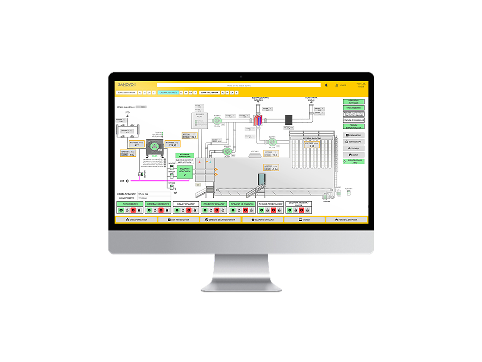 SCADA Automation system interface for monitoring processing displayed on a computer screen
