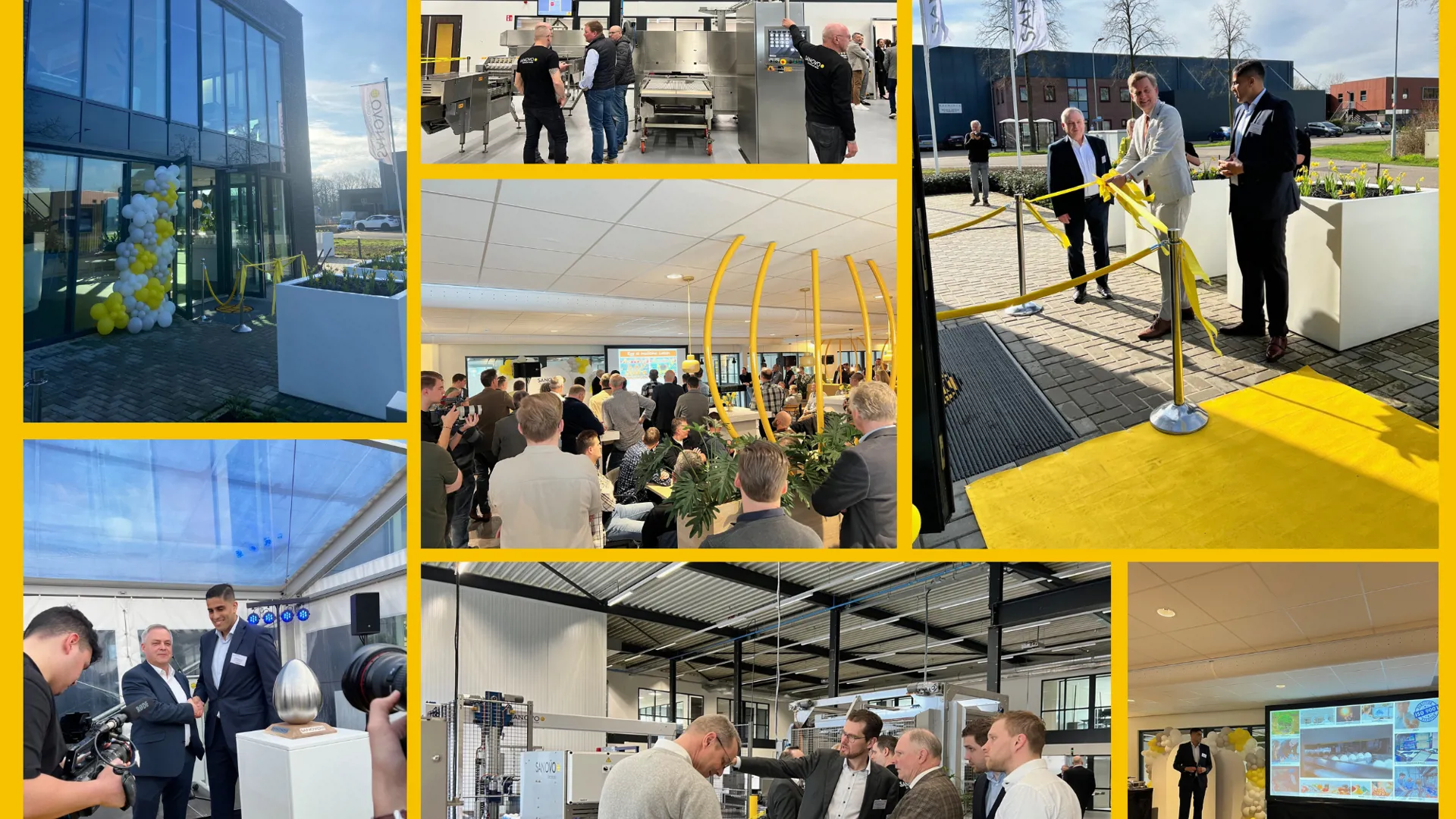 Grand opening collage of a SANOVO office.