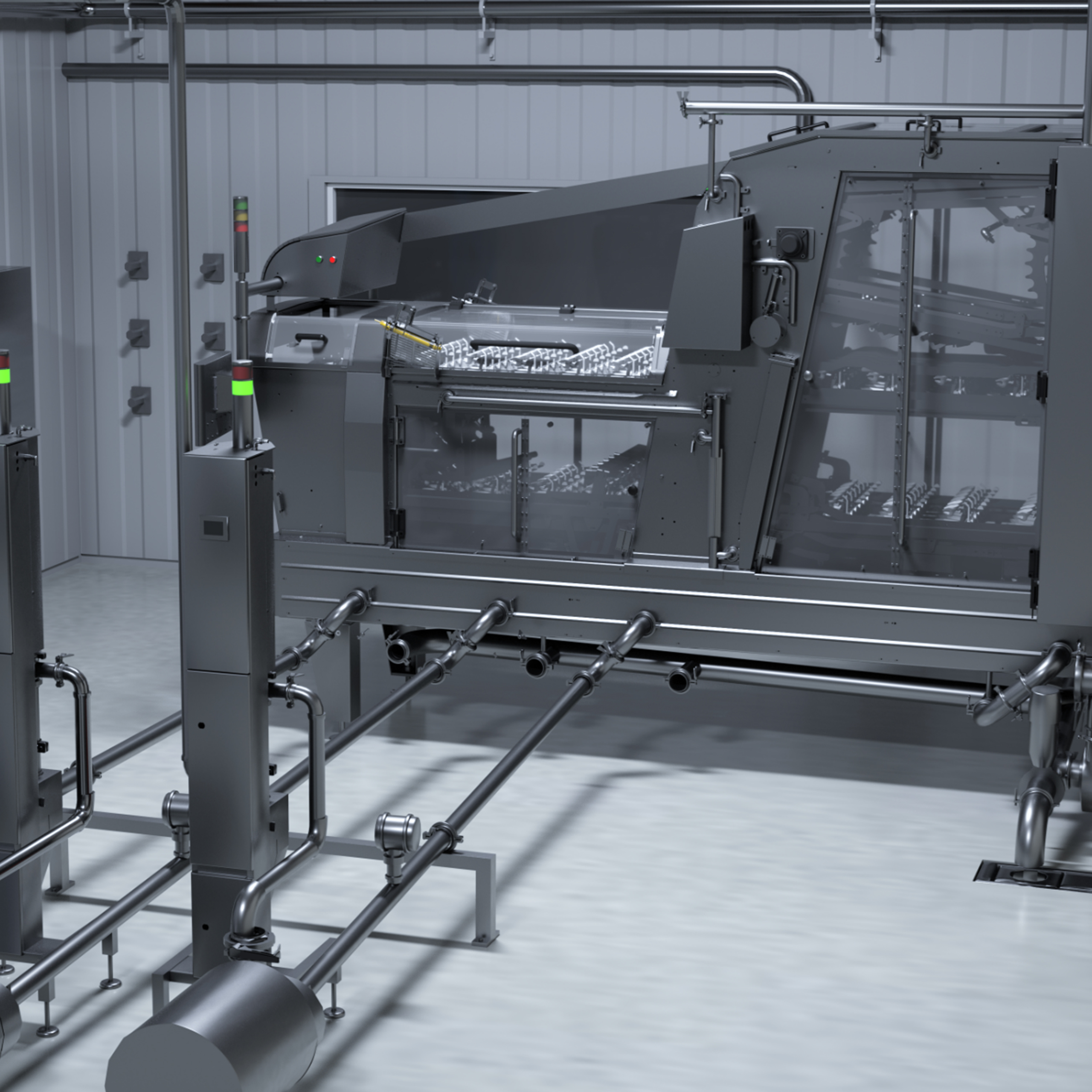 View from the side of the SANOVO BreakerPro 6 egg breaker and egg cracking machine.