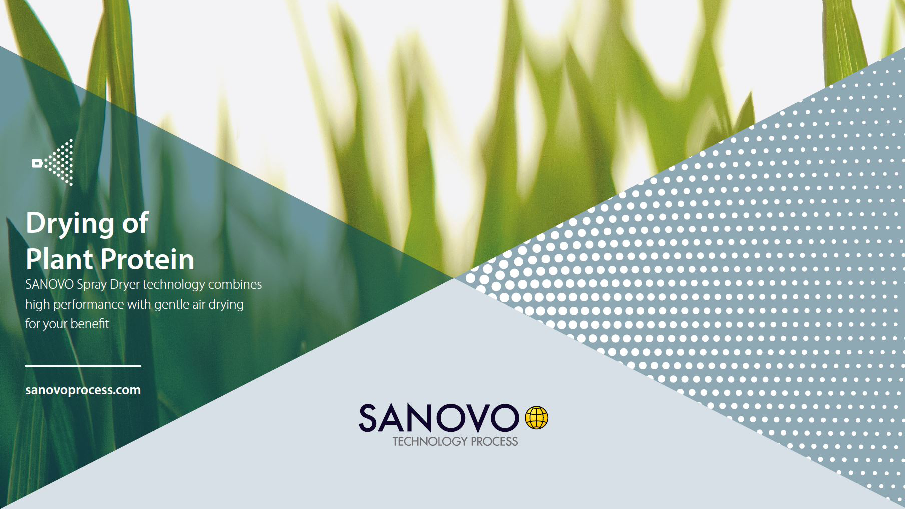 Application sheet for spray drying plant-based proteins from pulses, peas, beans, and seeds by SANOVO TECHNOLOGY PROCESS.