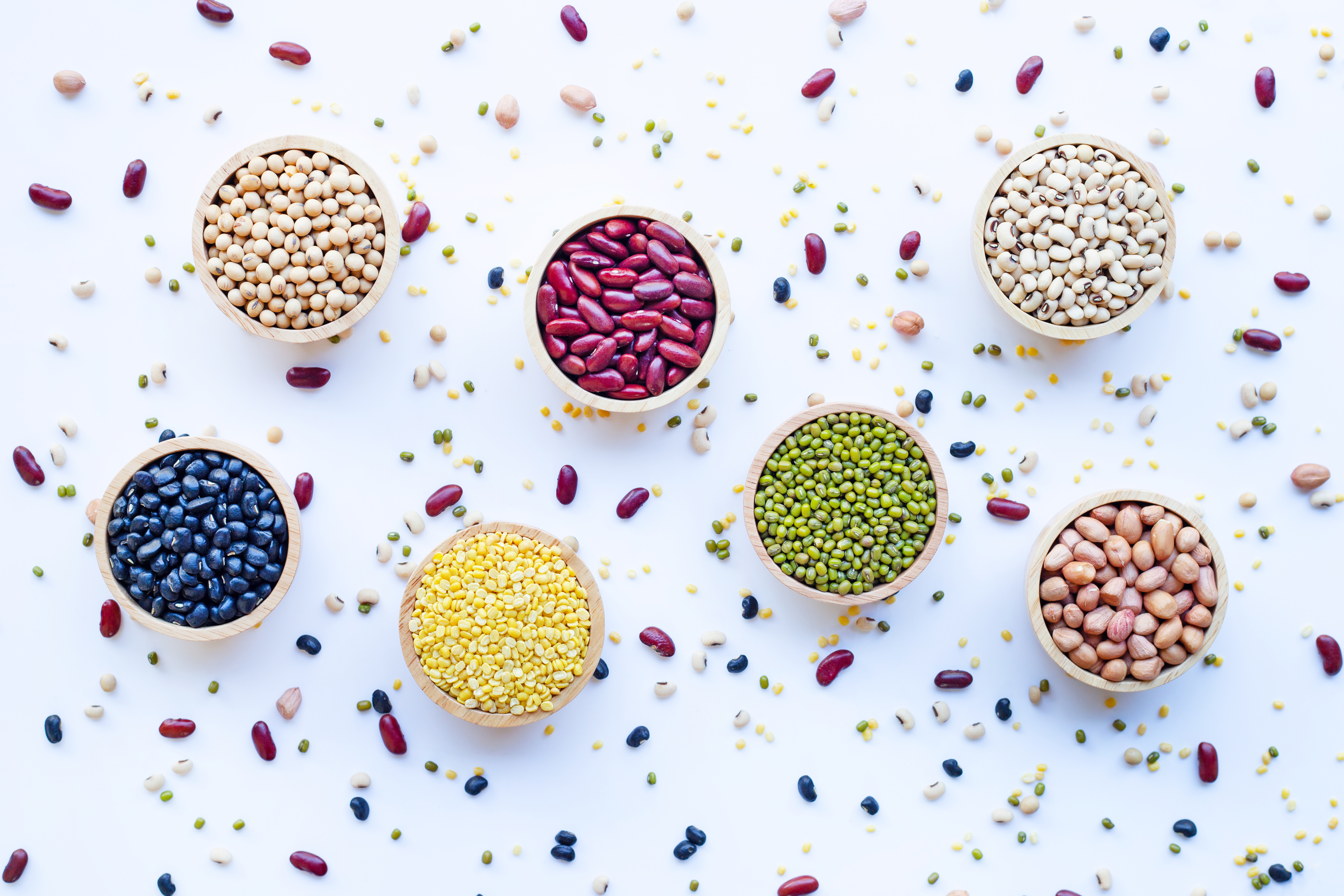 Variation of plant-based food. Pea, soy, rice and beans 