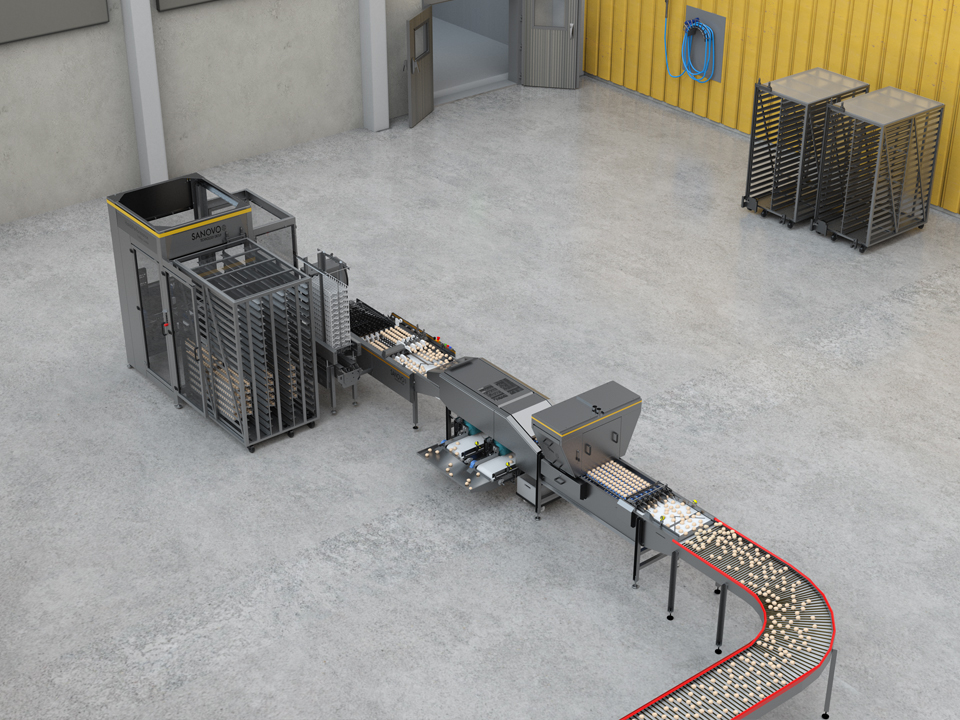 HatchPerformance Line setup featuring the HatchPerformance Egg Analyzer by SANOVO TECHNOLOGY GROUP.