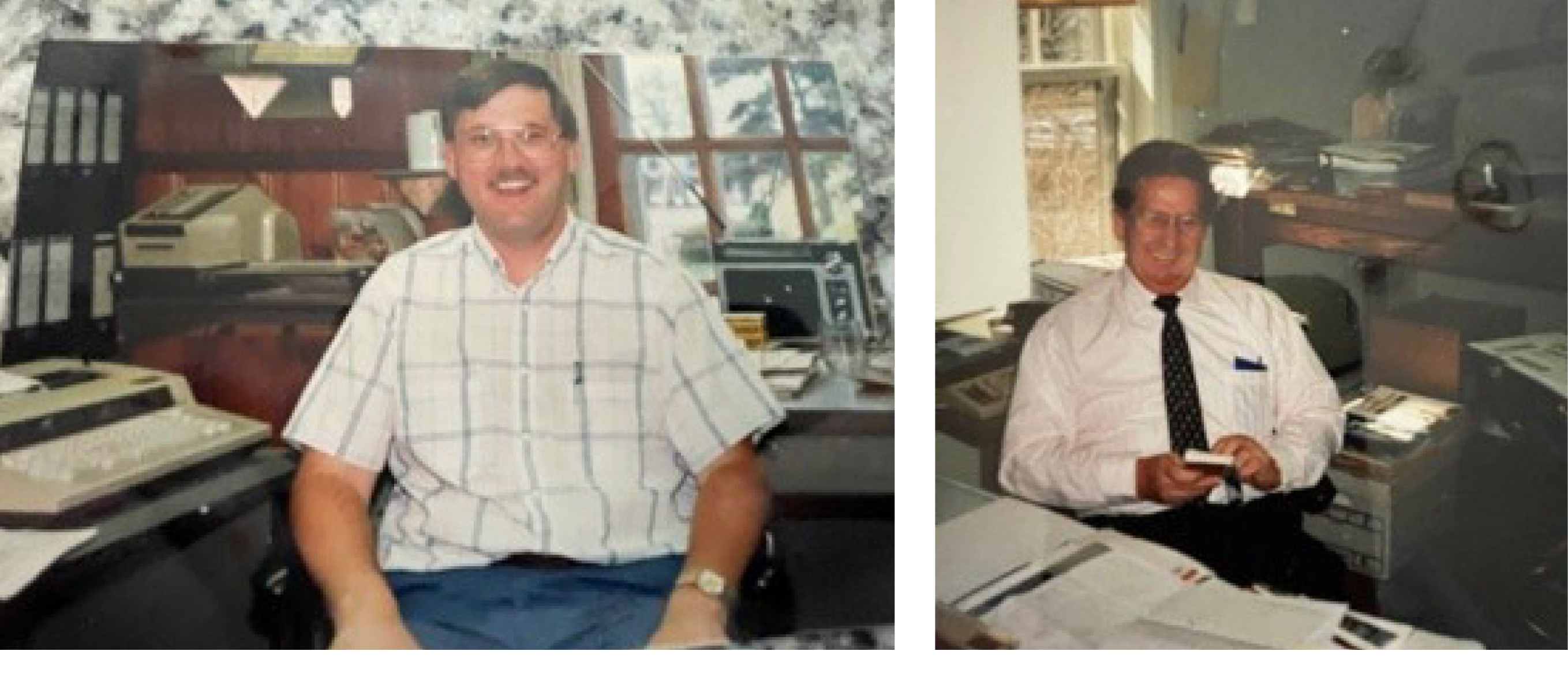 Historic office photos of early RAME-HART leadership, Ken Christiansen and Herb Pohl, during the company’s growth period.