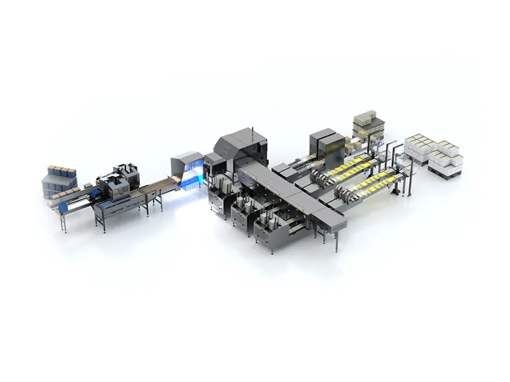 Small-sized egg grading and packing station with integrated conveyors, detection modules, and automated packing lines.