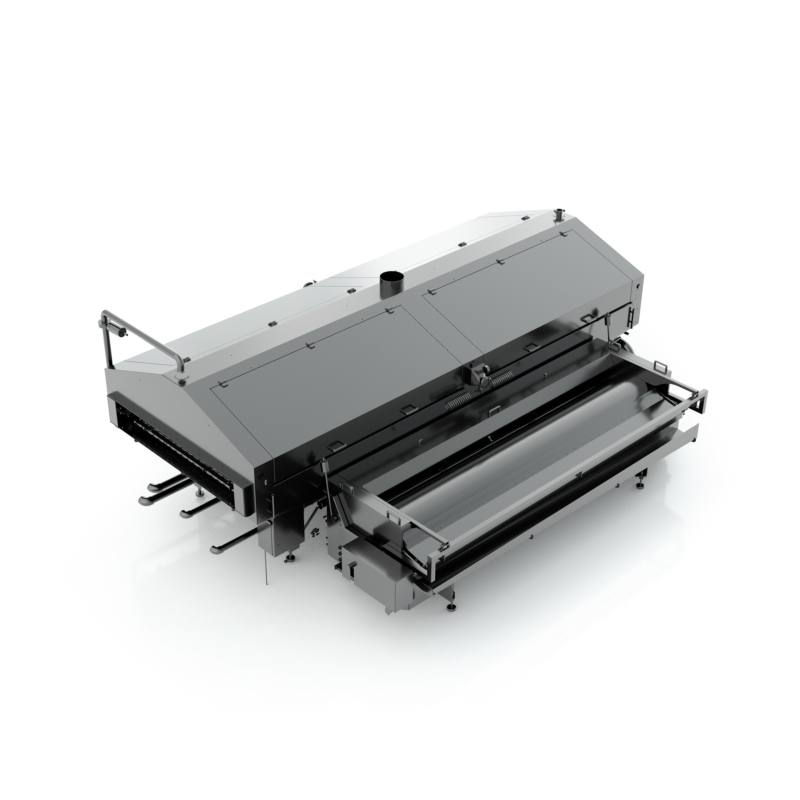 SANOVO Jet-Washer Pro 12-18 shown with open washing chamber, designed for high-capacity contact-free egg cleaning.