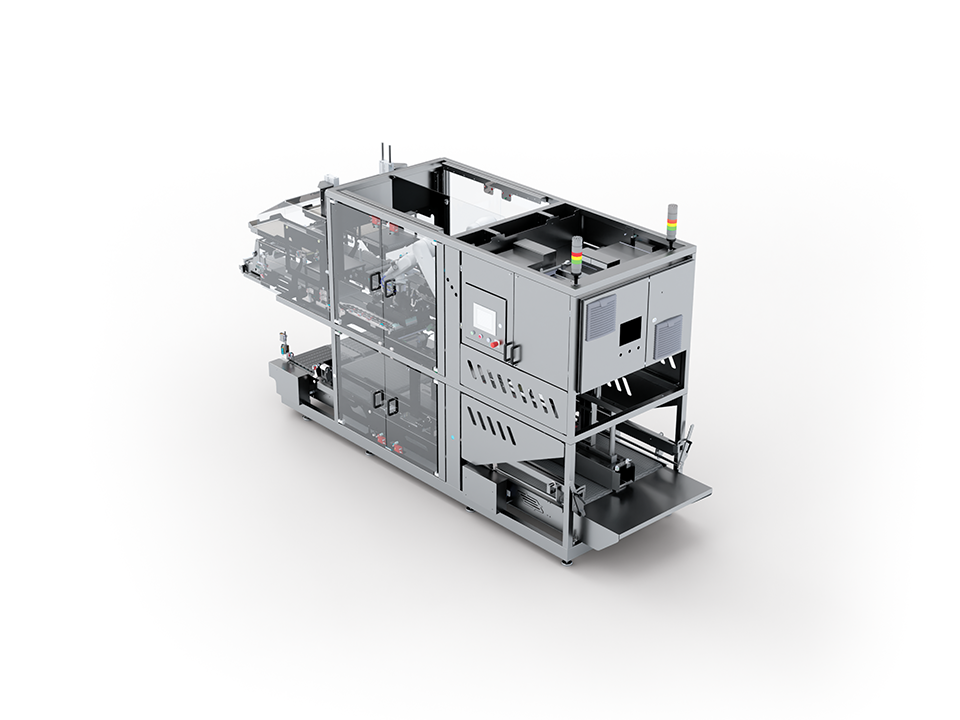 Back view of SANOVO Case Packer Twin egg case packer machine for automated case packing.