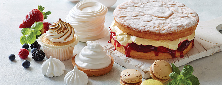 Cakes and pastries made with egg powders symbolizing safer egg-based products through MAXAPAL™GO4 enzyme, offered by SANOVO PROCESS SOLUTIONS.