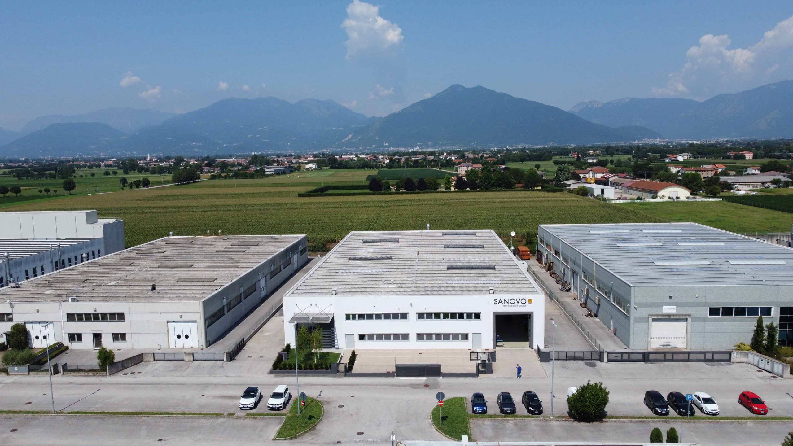 Aerial view of SANOVO TECHNOLOGY Italy office, a leading supplier of egg processing equipment.