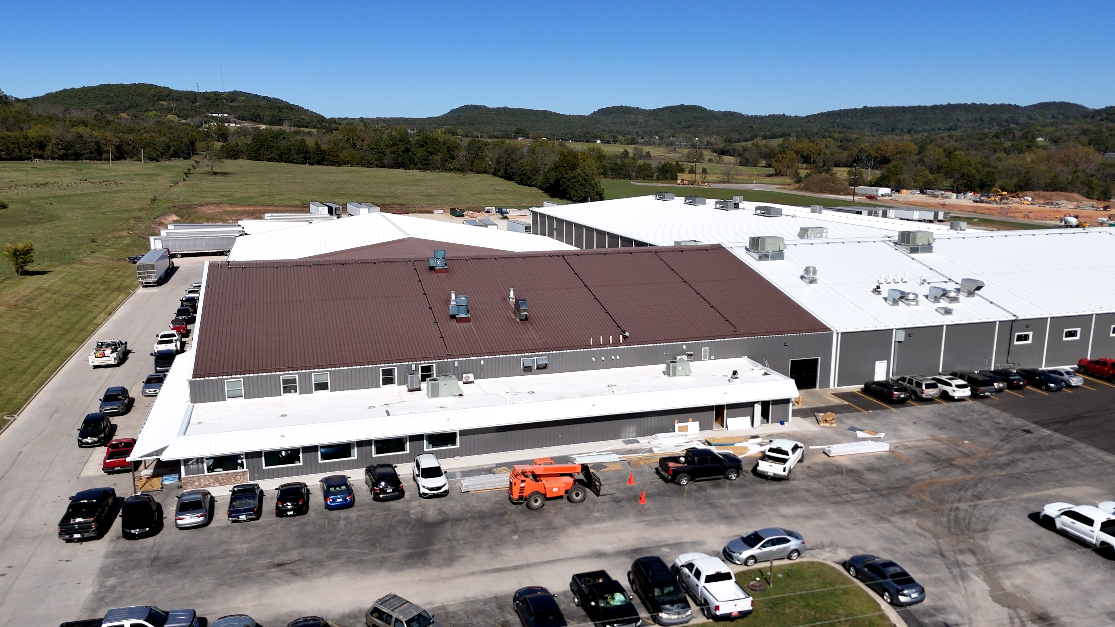 Aerial view of Mid-States Specialty Eggs grading facility in Berryville, Arkansas.