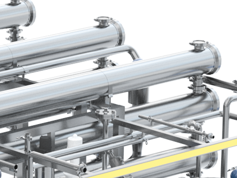 Ultrafiltration and reverse osmosis concentration loops in SANOVO liquid concentration system.